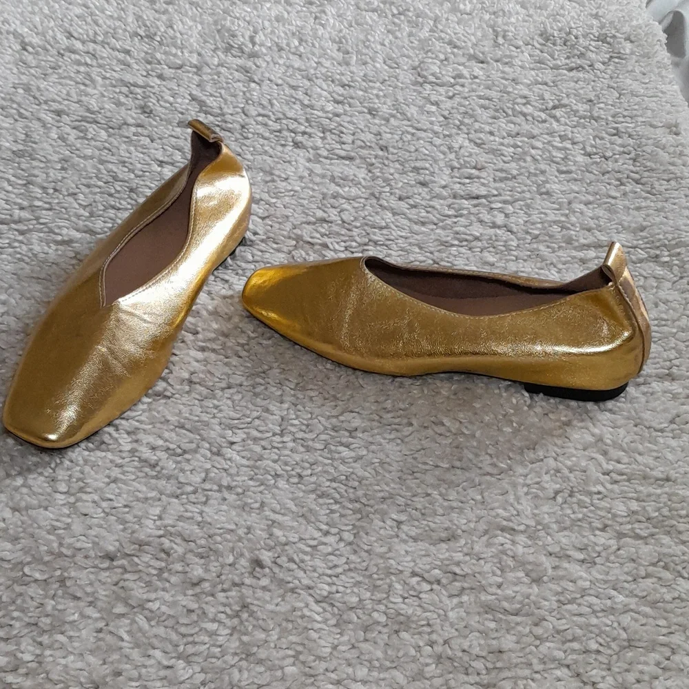 LUVTQ & LOVED Mettalic Gold Square Toe Flats Size 40